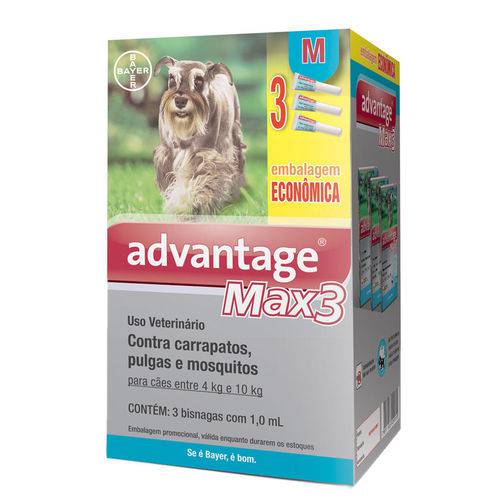 Advantage MAX3 com 1 ML para Cães de 4 a 10 Kg - 3 Bisnagas