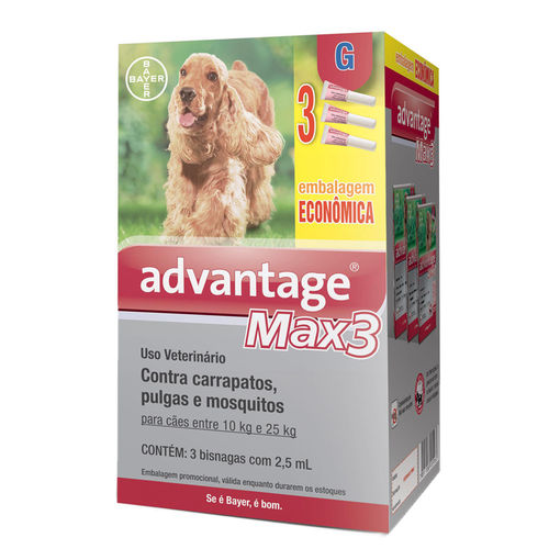 Advantage Max3 com 2,5 ML para Cães de 10 a 25 Kg - 3 Bisnagas
