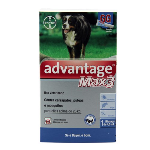 Advantage MAX 3 Pulgas e Carrapatos Cães Acima 25kg Bayer