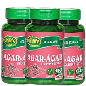 Ágar-Ágar Gelatina Vegetal 60 Cápsulas de 600mg Kit com 3