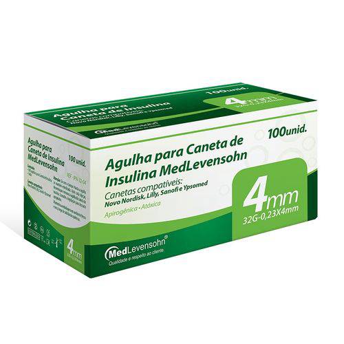 Agulha P/ Caneta de Insulina MedLevensohn 32G 4mm C/100 Unid