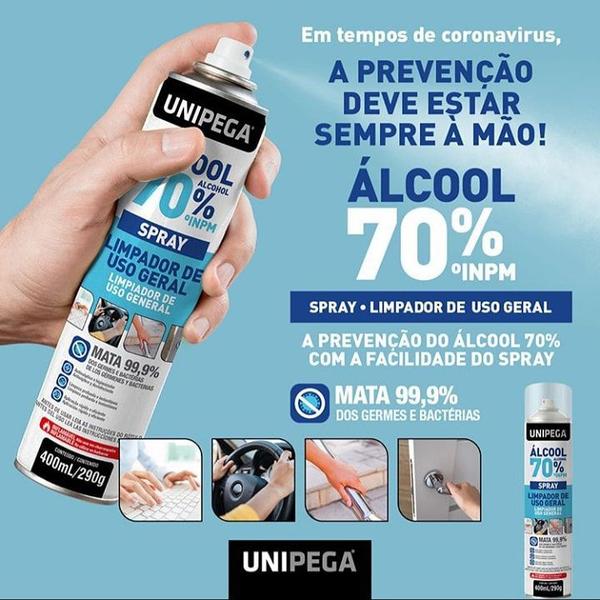 Álcool 70% Spray Higienizador Antisséptico Bactericida 400ml - Unipega