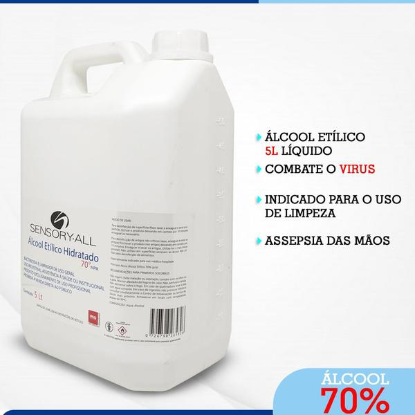 Álcool Liquido Etílico 70% Antisséptico - Galão 5 Litros - Nacional