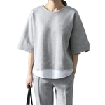 Cotton Clothing Sets Splitting Fake Two Pieces Sweatshirt Top +Pants Casual Suits for Woman