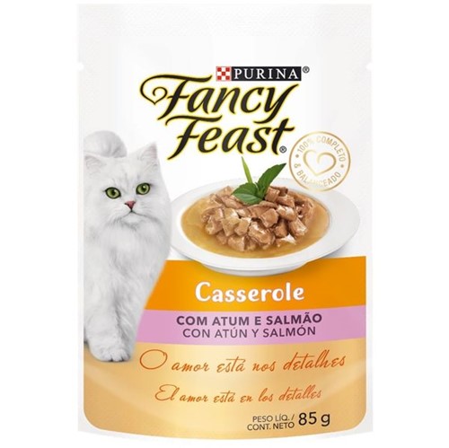 Alimento Gato Fancy Feast 85g Sachê Casserole Atum e Salmão