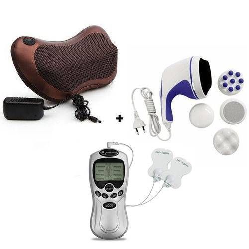 Almofada Massageadora Shiatsu + Massageador Eletrico com Eletrodos Digital +massageador Anticelulite Brj