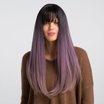 Alta Temperatura Silk Preto Gradual fumaça roxa Liuhai cabelo longo e reto elegante da forma alta qualidade peruca Set LC169-367-612