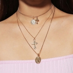 Mulheres moda Multilayer cadeia colar de pingente para minimalista Cruz Pendant
