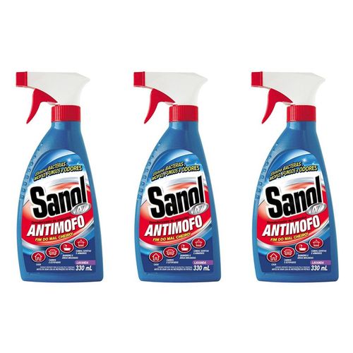 Anti Mofo Desodorizador de Ambientes Sanol 330 Ml Bactericida e Antimofo Pulverizador Spray 3 Unidades