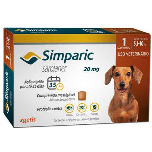 Anti Pulgas Zoetis Simparic 20 Mg para Cães 5,1 a 10kg