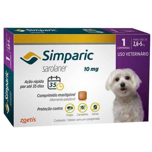 Anti Pulgas Zoetis Simparic 10 Mg para Cães 2,6 a 5 Kg 1CP
