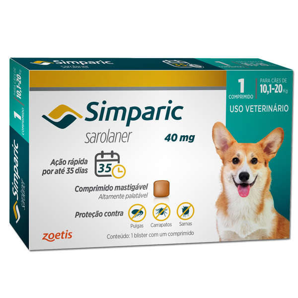 Anti Pulgas Zoetis Simparic 40 Mg para Cães 10,1 a 20 Kg