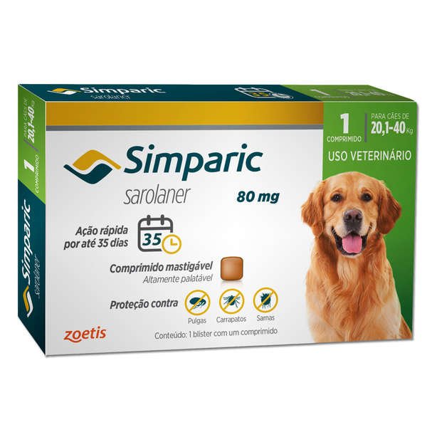 Anti Pulgas Zoetis Simparic 80 Mg para Cães 20,1 a 40 Kg