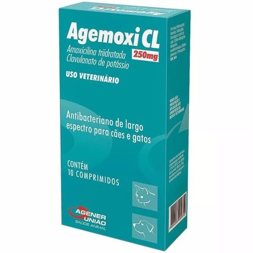 ANTIBIÓTICO CÃES e Gatos Agemoxi Cl 250MG 10 Comprimidos