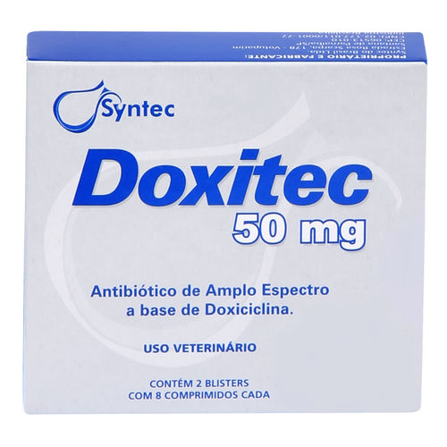 Antibiótico Doxitec Syntec 50mg C/ 16 Comprimidos para Cães e Gatos