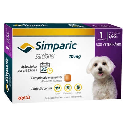 Antipulagas Zoetis Simparic 10 Mg para Cães 2,6 a 5 Kg