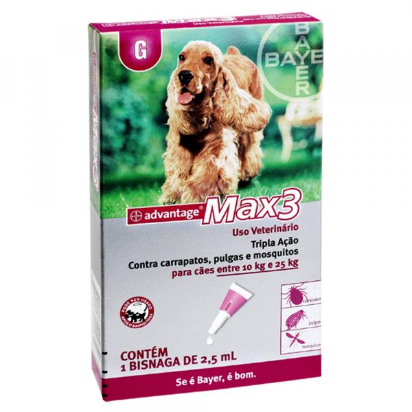 Antipulgas e Carrapatos Advantage Max 3 Bayer Cães de 10 a 25 Kg - 2,5ml - Bayer