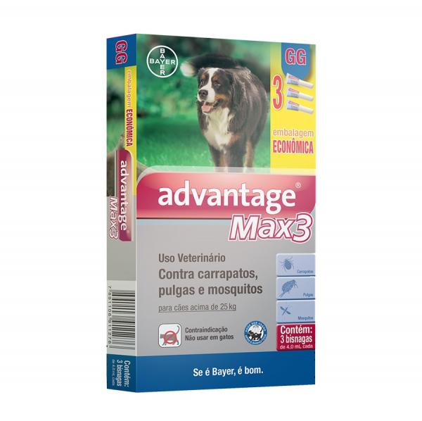 Antipulgas e Carrapatos Bayer Advantage MAX3 com 4 ML para Cães Acima de 25 Kg