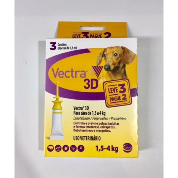 Antipulgas e Carrapatos Ceva Vectra 3D Cães de 1,5 a 4 Kg 0,8 ML 3 Pipetas