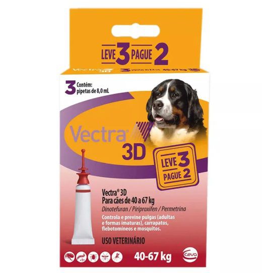 Antipulgas e Carrapatos Ceva Vectra 3D para Cães de 40 a 67 Kg 8 ML 3 Pipetas