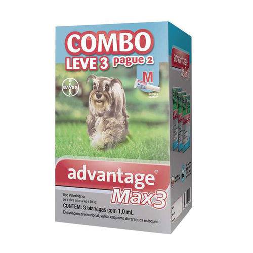 Antipulgas e Carrapatos Combo Advantage Max3 para Cães Entre 4 e 10kg 1,0ml