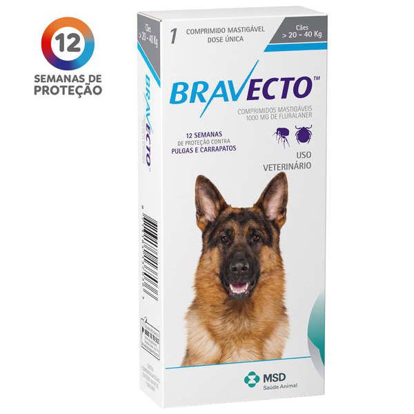 Antipulgas e Carrapatos MSD Bravecto para Cães de 20 a 40 Kg - Bravecto, Msd Saúde Animal