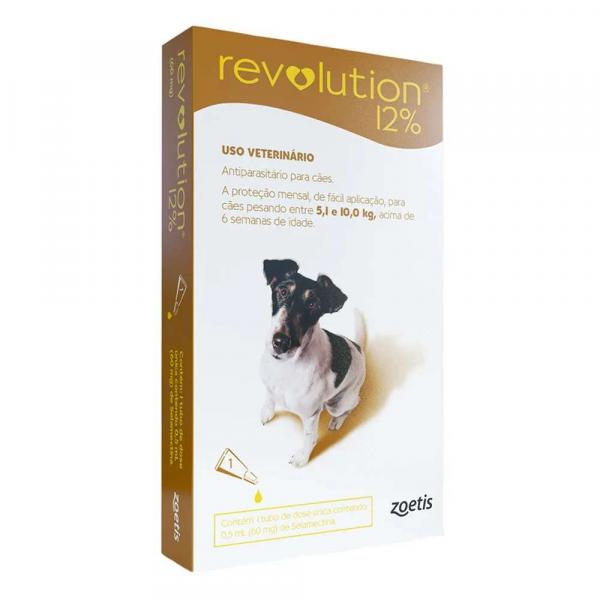 Antipulgas e Carrapatos Zoetis Revolution 12 para Cães de 5 a 10 Kg - 60 Mg - 1 Ampola