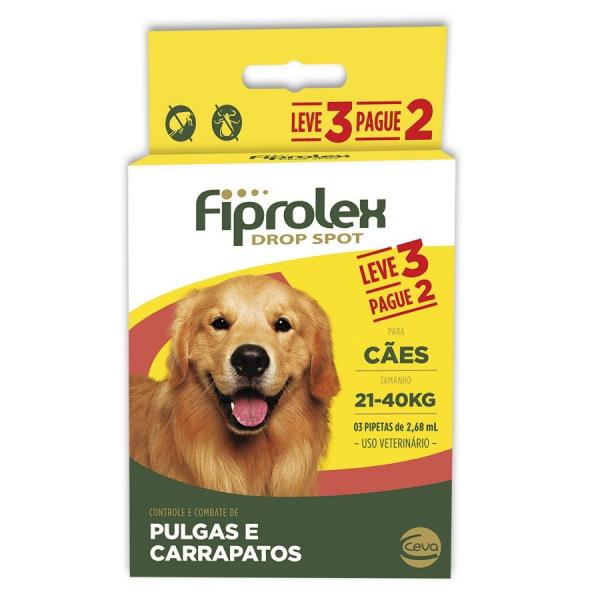 Antipulgas Fiprolex Cães 21 à 40kg Combo 3 Pipetas - Ceva