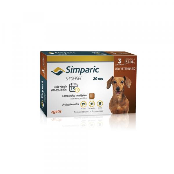 Antipulgas para Cães Simparic 5,1 a 10kg - 3 Comprimidos 20mg