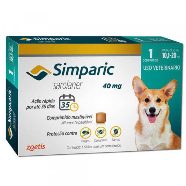 Antipulgas Simparic 40 Mg para Cães 10,1 a 20 Kg - Zoetis