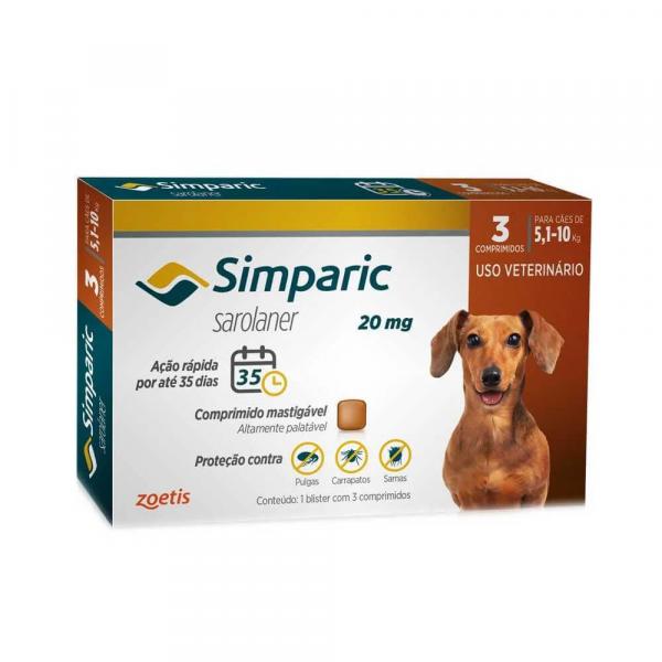 Antipulgas Zoetis Simparic 20 Mg para Cães de 5,1 a 10 Kg