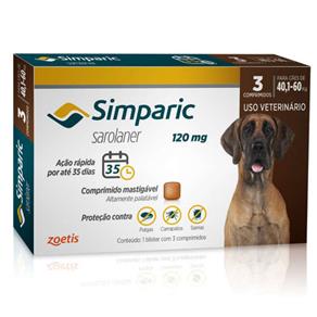 Antipulgas Zoetis Simparic 120 Mg para Cães 40,1 Á 60 Kg - 3 Comprimidos
