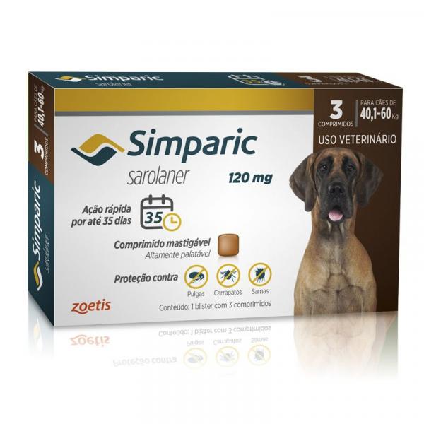 Antipulgas Zoetis Simparic 120 Mg para Cães 40,1 Á 60 Kg - 3 Comprimidos