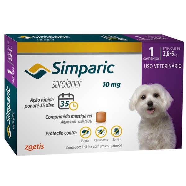 Antipulgas Zoetis Simparic 10 Mg para Cães 2,6 a 5 Kg