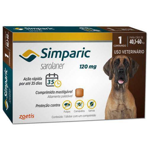 Antipulgas Zoetis Simparic 120mg para Cães 40 a 60 Kg - 1 Comprimidos