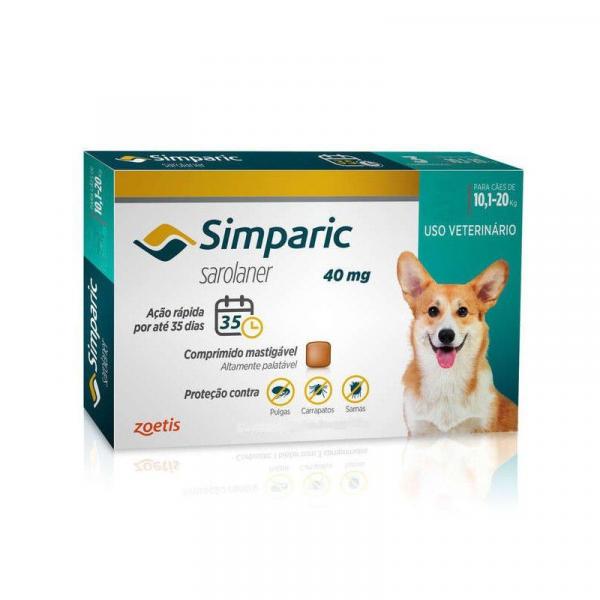 Antipulgas Zoetis Simparic 40 Mg para Cães 10,1 a 20 Kg - 1 Comprimido