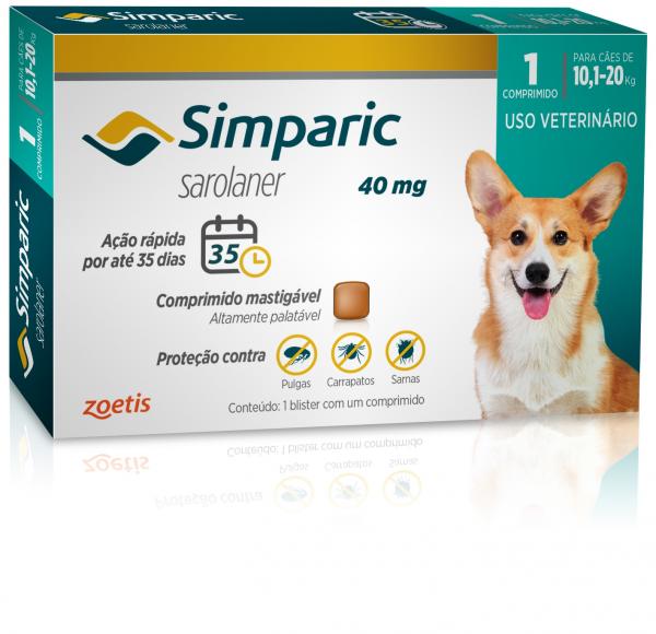 Antipulgas Zoetis Simparic 40 Mg para Cães 10,1 a 20 Kg com 1 Comprimido