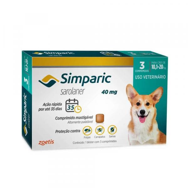 Antipulgas Zoetis Simparic 40 Mg para Cães de 10,1 a 20 Kg