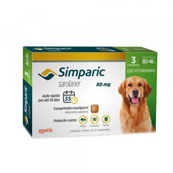 Antipulgas Zoetis Simparic 80 Mg para Cães de 20,1 a 40 Kg
