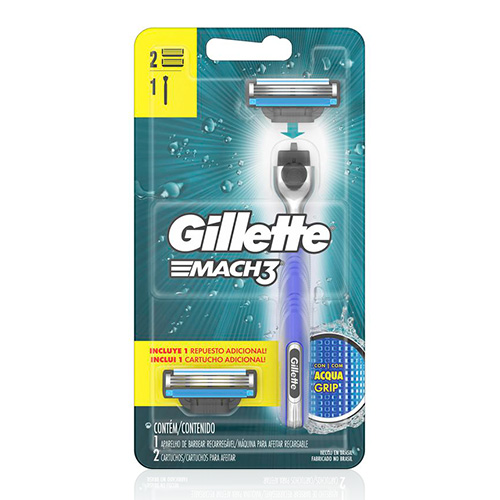 Aparelho de Barbear Gillette Mach3 Aqua-Grip Regular + 2 Cargas