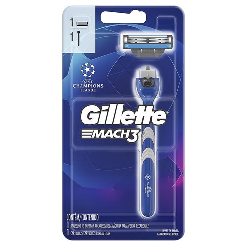 Aparelho de Barbear Gillette Mach3 Edição UEFA Champions League com 1 Unidade + 1 Carga
