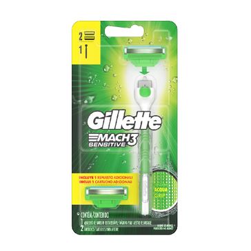 Aparelho de Barbear Gillette Mach3 Sensitive Acqua Grip 2 Cargas