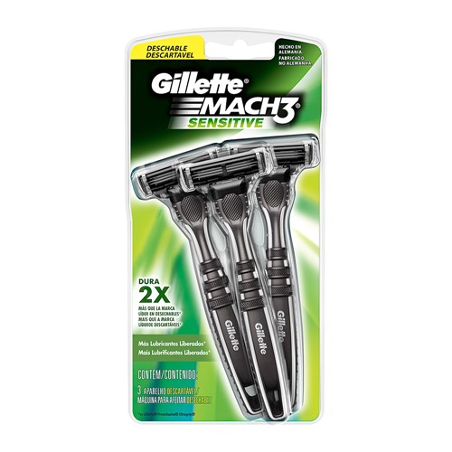 Aparelho de Barbear Gillette Mach3 Sensitive Descartável com 3 Unidades