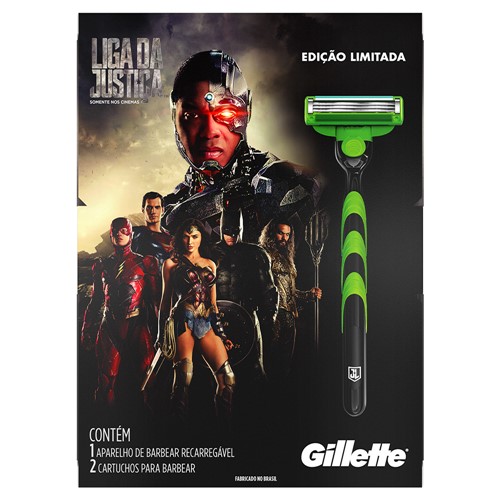 Aparelho de Barbear Gillette Mach3 Sensitive Liga da Justiça + 2 Cargas