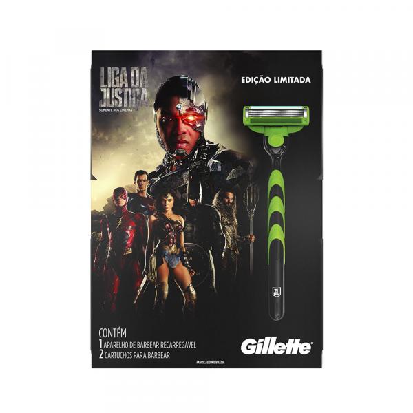 Aparelho de Barbear Gillette Mach3 Sensitive Liga da Justiça + 2 Cargas