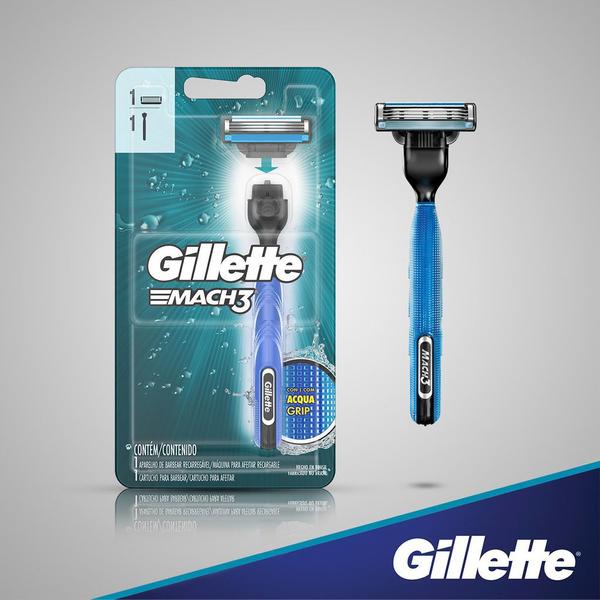Aparelho de Barbear Masculino Gillette Mach3 Sensitive-Acqua