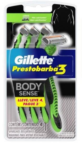 Aparelho Depilatório Gillette Prestobarba 3 Body Sense com 4 Unidades