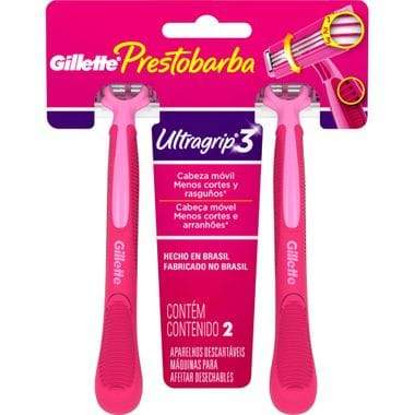 Aparelho Feminino Prestobarba Ultragrip 3 Gillette 2un.
