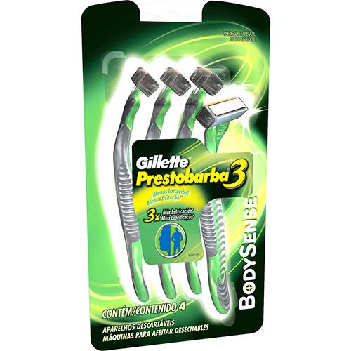 Aparelho Gillette Descartável Prestobarba3 Bodysense - 4 Unidades