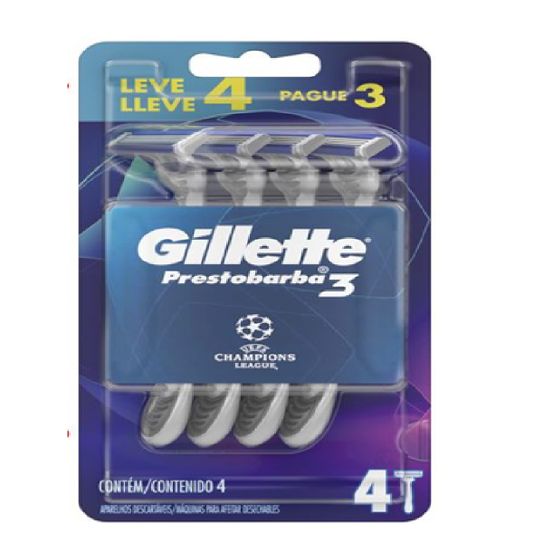 Aparelho para Barbear Gillette Prestobarba 3 League Champions Leve 4 Pague 3 Unidades